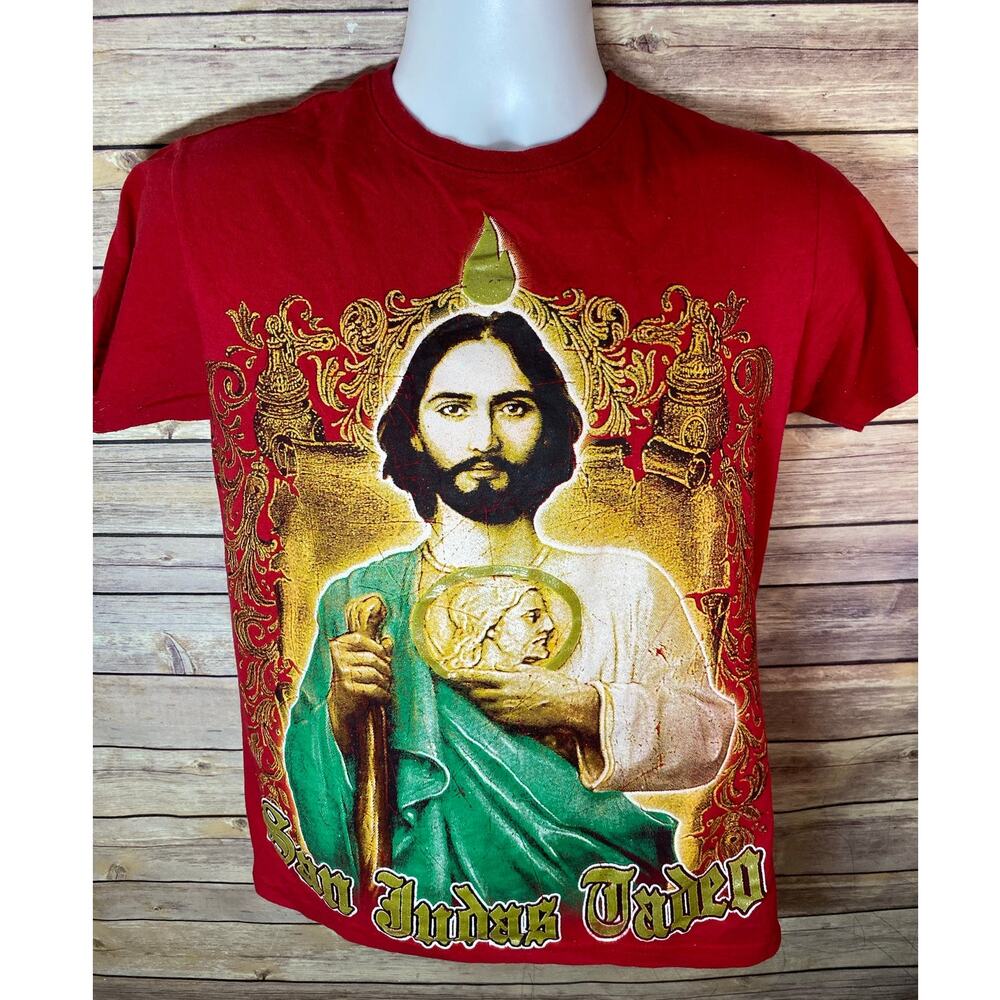 Saint Jude / San Judas Red Graphic T‑Shirt – Religious Style – Size Small